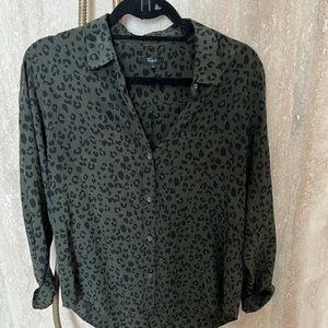 Rails Silk Camo Green Leopard Blouse
